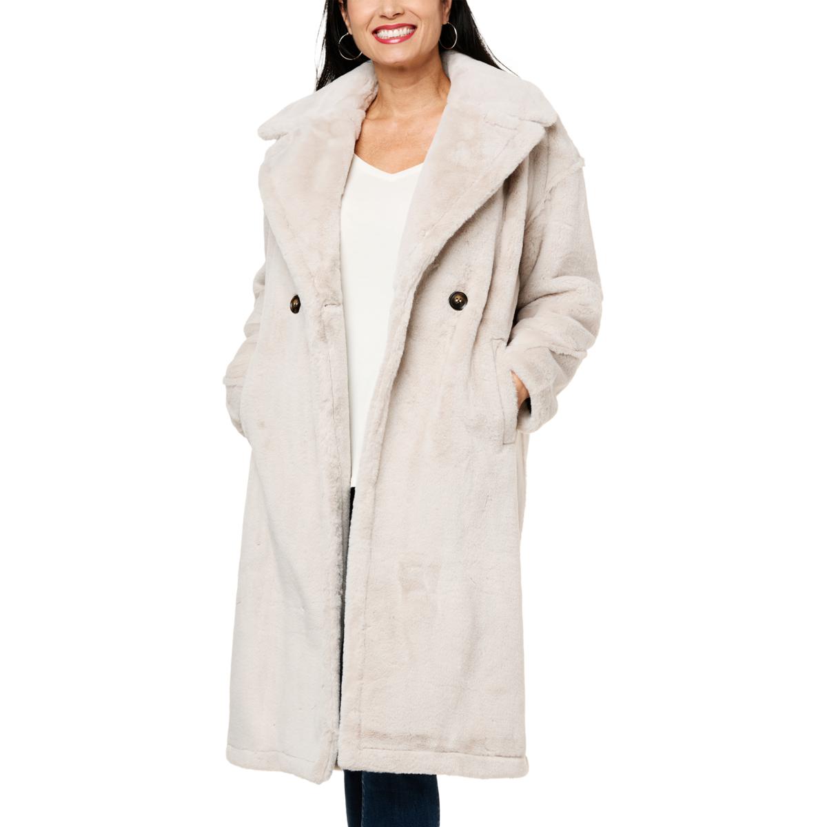 Badgley Mischka Ladies Double Breasted Faux Fur Coat 20518862 Hsn 