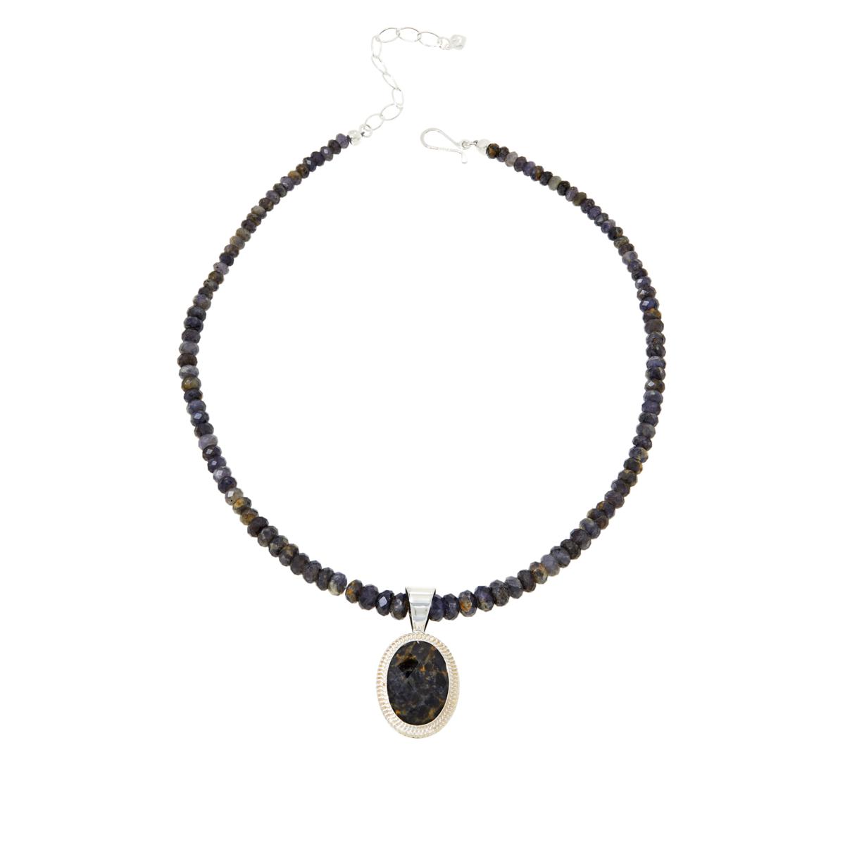 Jay King Oval Blue Iolite Pendant with Rondelle Beaded Necklace