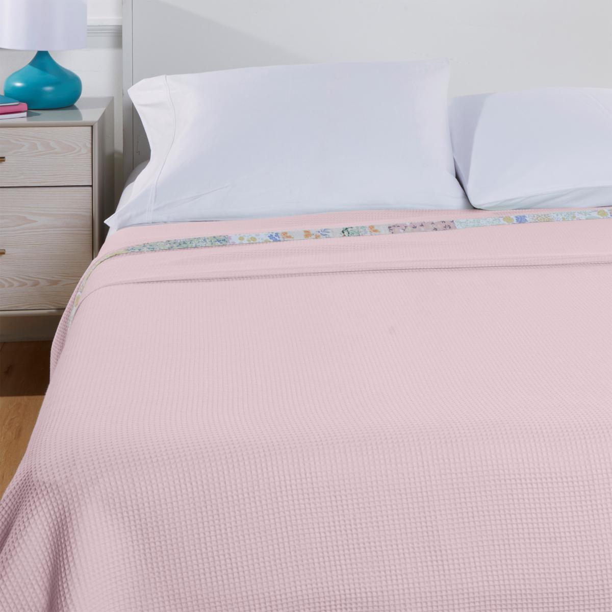 Emryn House Cotton Waffle Woven Blanket with Floral Trim 1868835 HSN