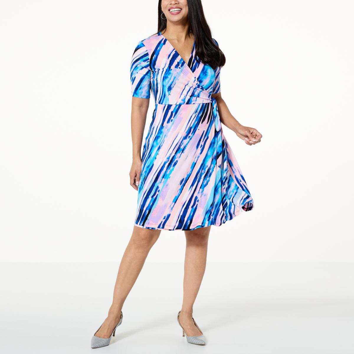 Nina Leonard ElbowSleeve Wrap Dress 20677826 HSN