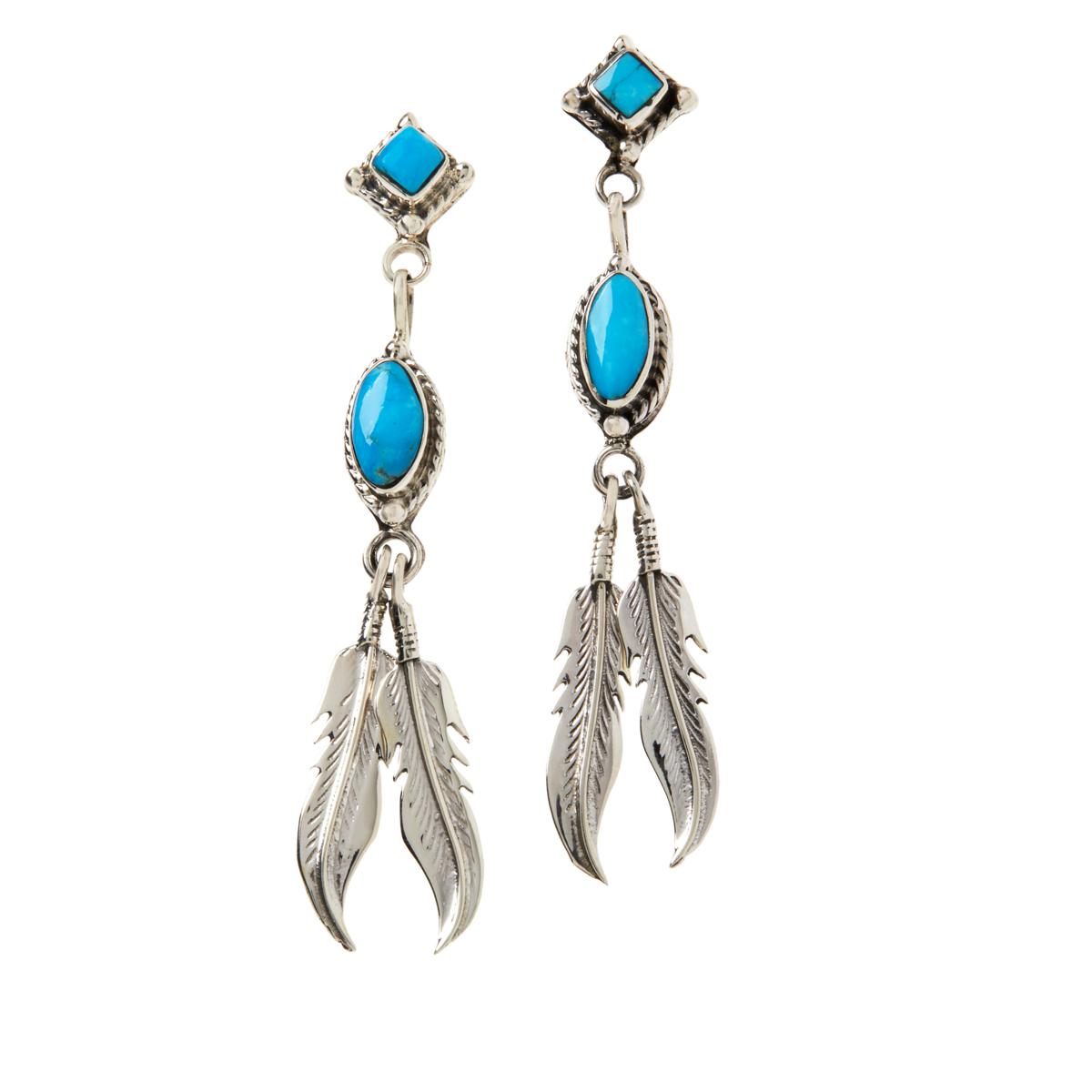 Chaco Canyon Sterling Silver Campitos Turquoise Feather Drop Earrings ...