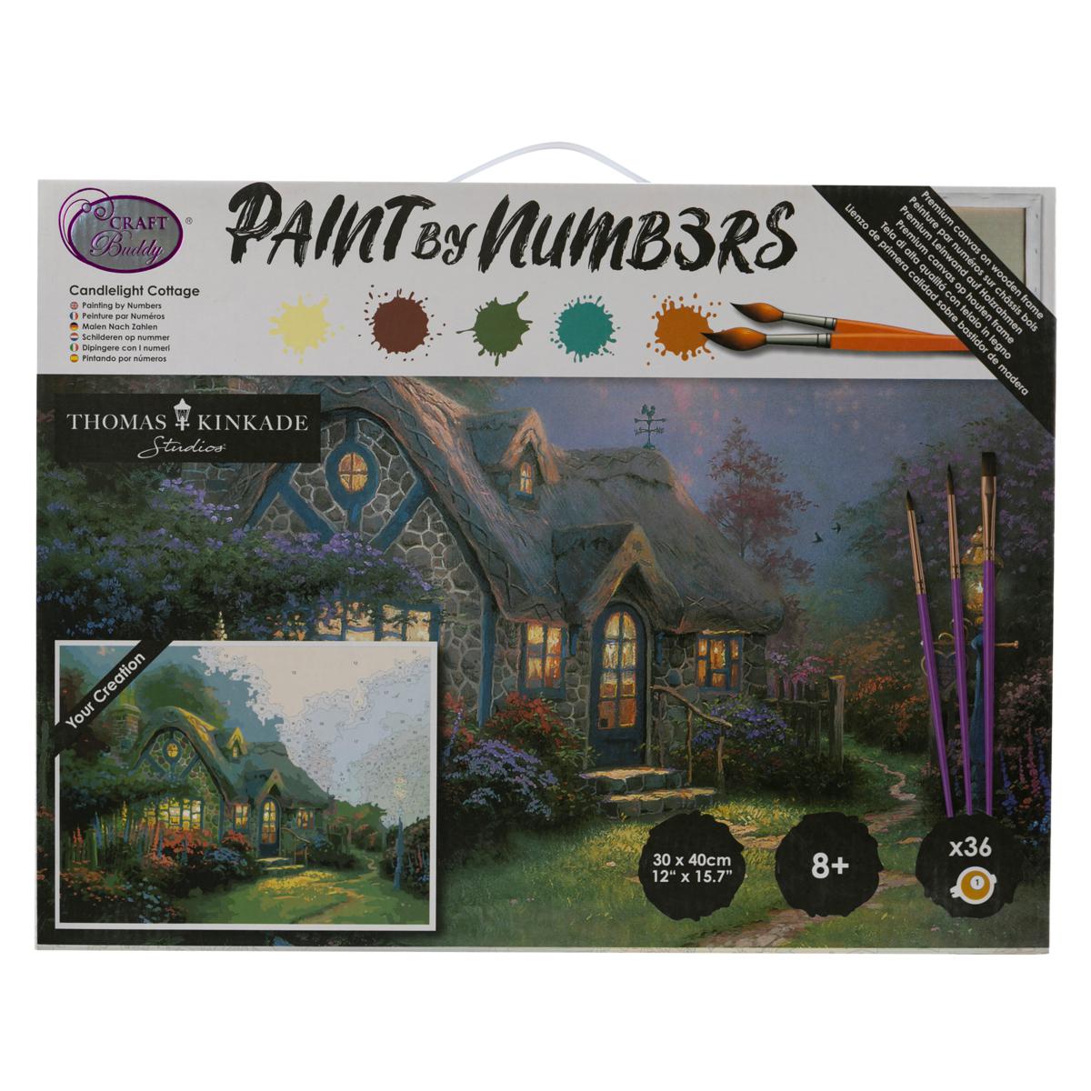Craft Buddy Paint by Numbers Thomas Kinkade Candlelight Cottage Canvas