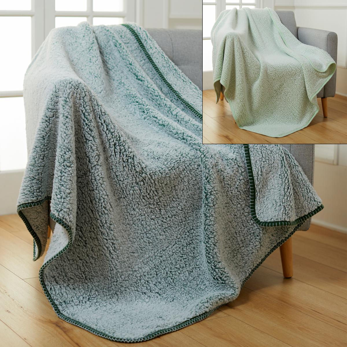 Warm & Cozy Sherpa Whip Stitch Throw Set of 2 20845396 HSN