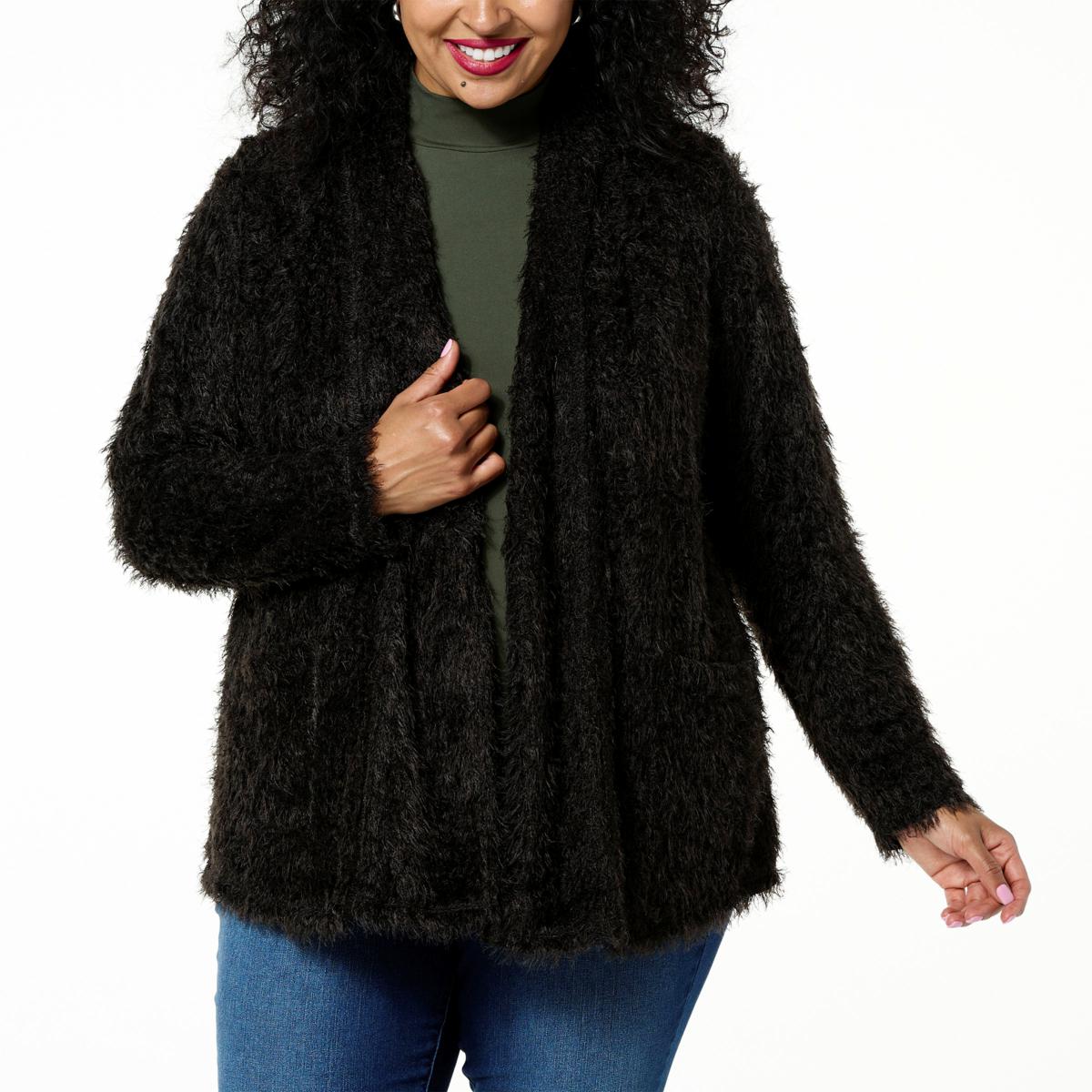Color Block Open Front Eyelash Cardigan