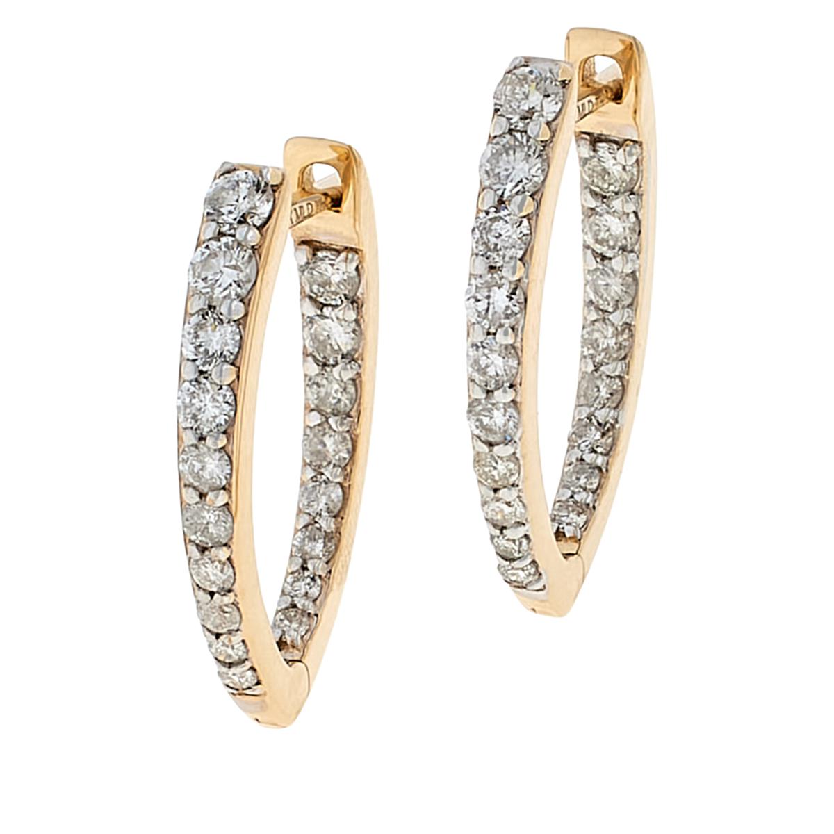 Ever Brilliant 10K Gold 3/4ctw Diamond Inside-Outside V-Hoop Earrings ...