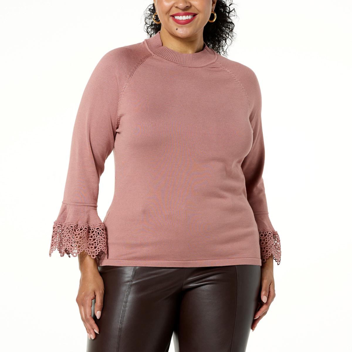 kathy ireland® Fashion 360 Marilyn Lace Inset Sweater - 20961696 | HSN