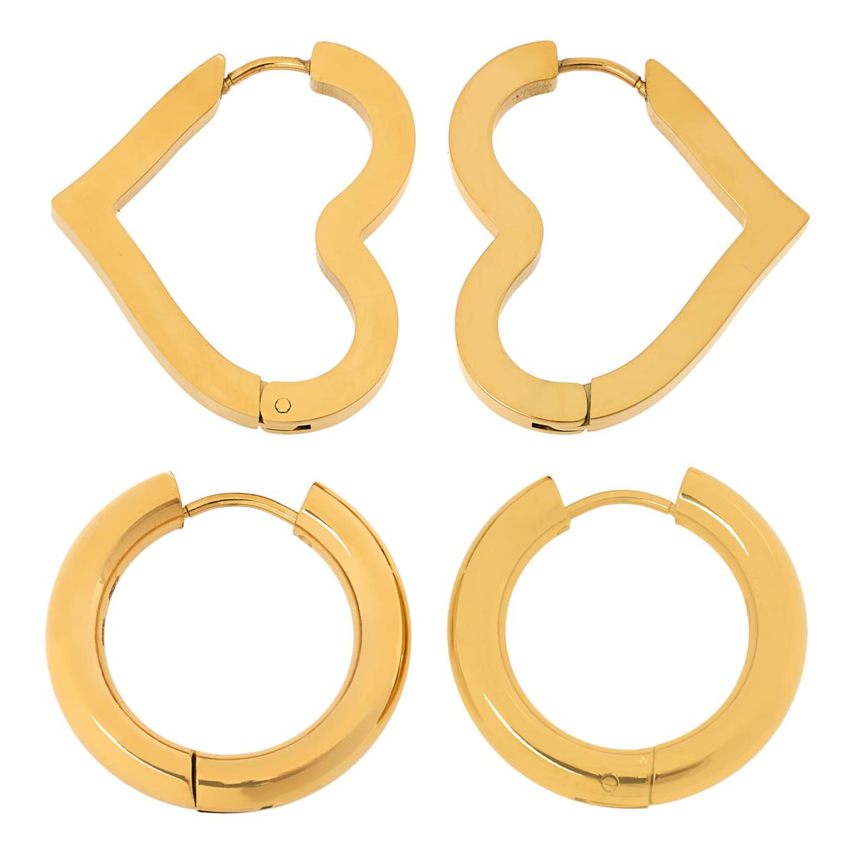 Stately Steel Stainless Steel Round and HeartShaped Hoop Earring Set