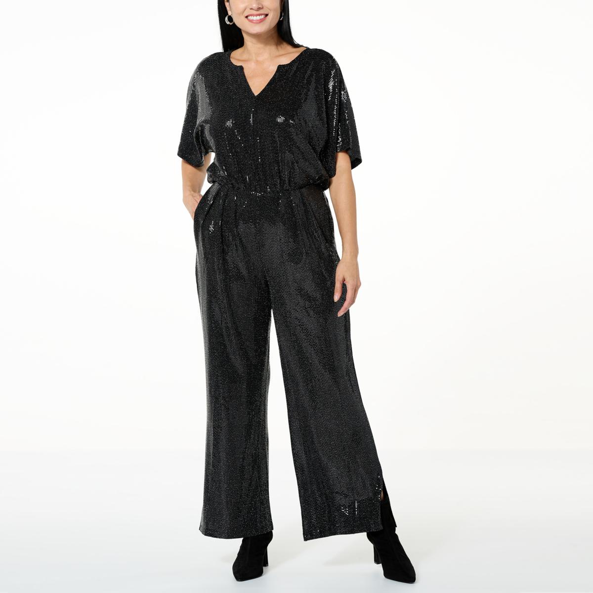 G By Giuliana Black Label Metallic Knit Jumpsuit 21067122 Hsn 9944