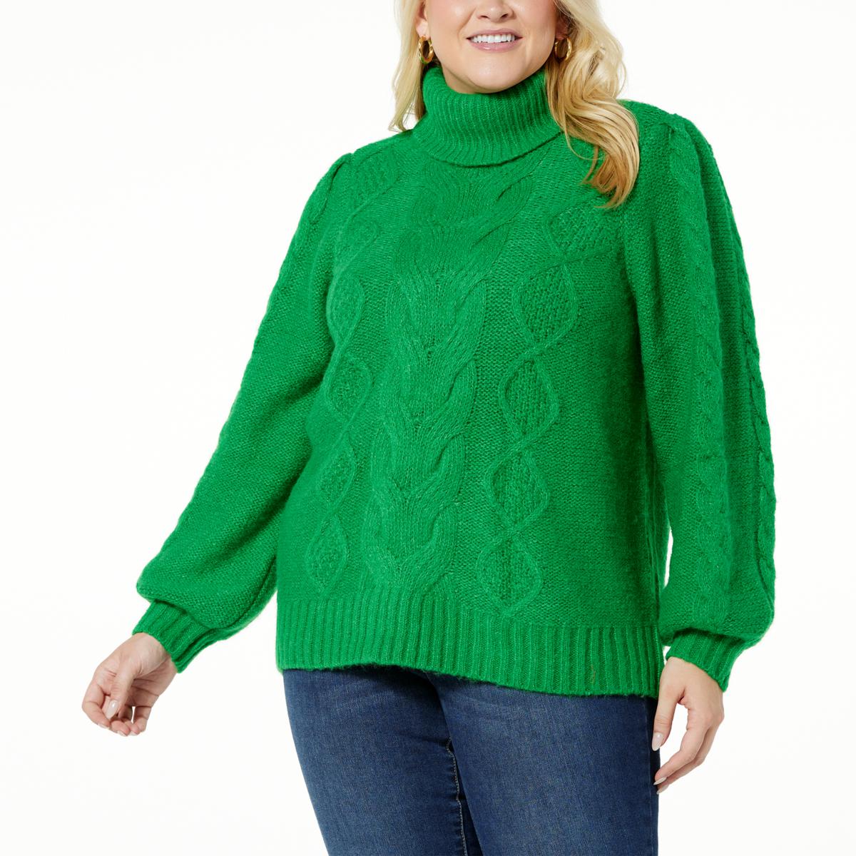 G by Giuliana Cable Knit Turtleneck PuffSleeve Sweater 21067551 HSN