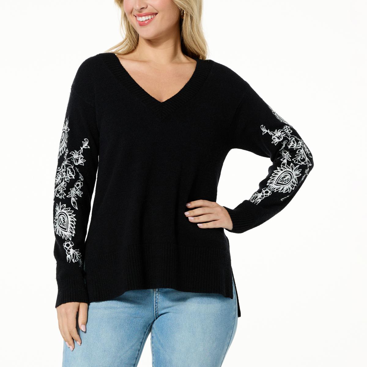 DG2 by Diane Gilman SoftEase Knit Embroidered Boyfriend Sweater ...