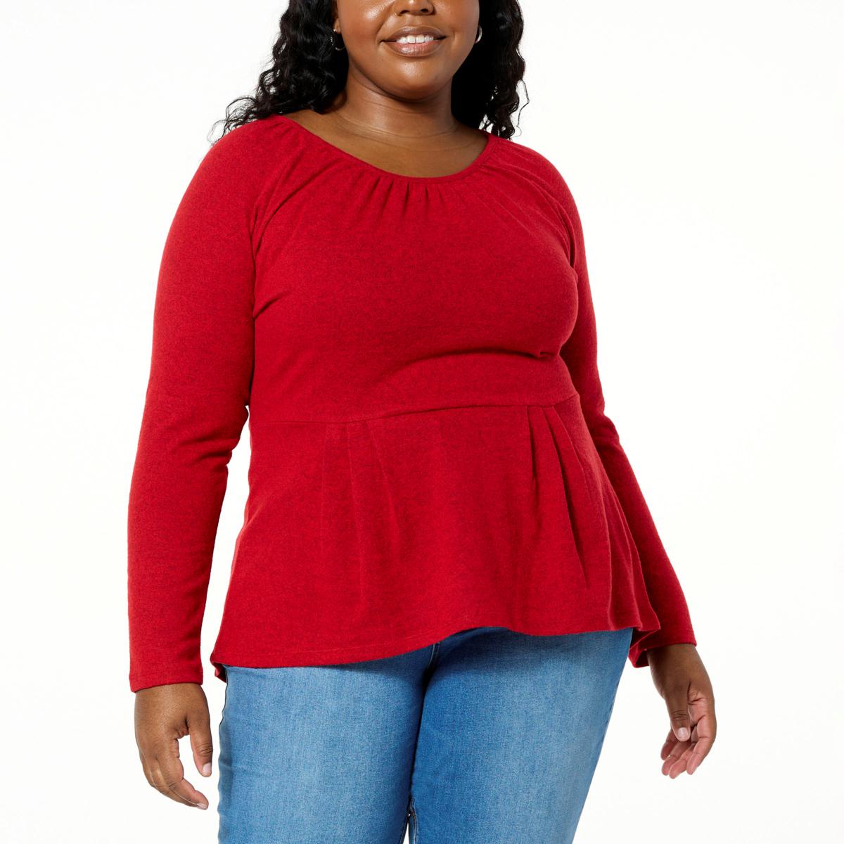 DG2 by Diane Gilman RaglanSleeve Brushed Sweater Knit Peplum Top 21189557 HSN