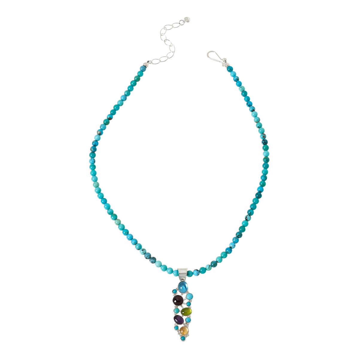 Jay King Sterling Silver Multigemstone Pendant with Bead Necklace ...