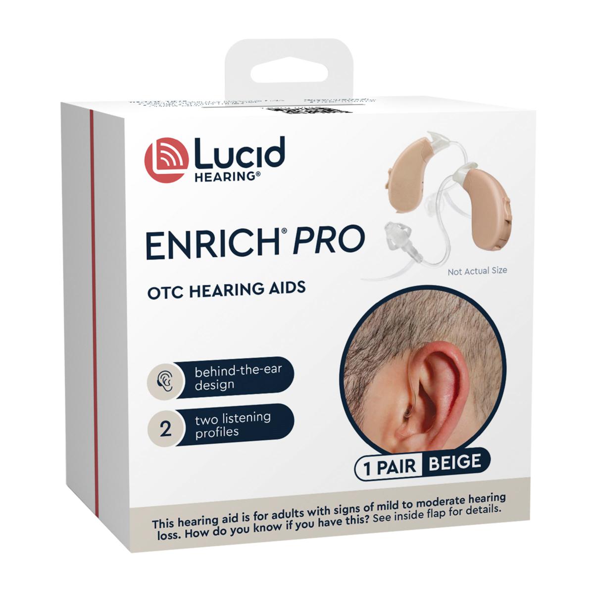 Lucid Enrich Pro BehindtheEar Hearing Aids with Extra Batteries