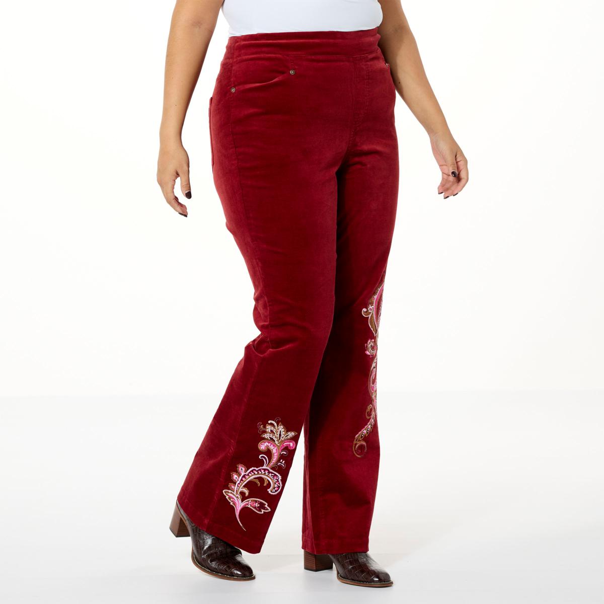 DG2 by Diane Gilman Stretch Velvet Pull-On Embroidered Bootcut Pant ...