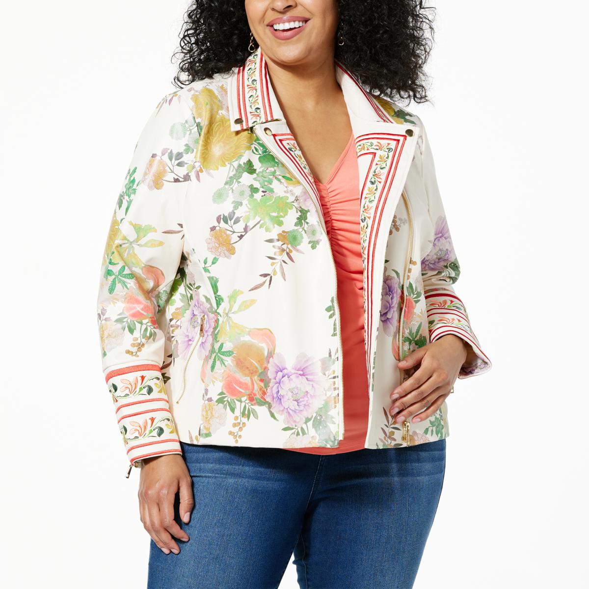 Colleen Lopez Embroidered Faux Leather Jacket - 22013267 | HSN