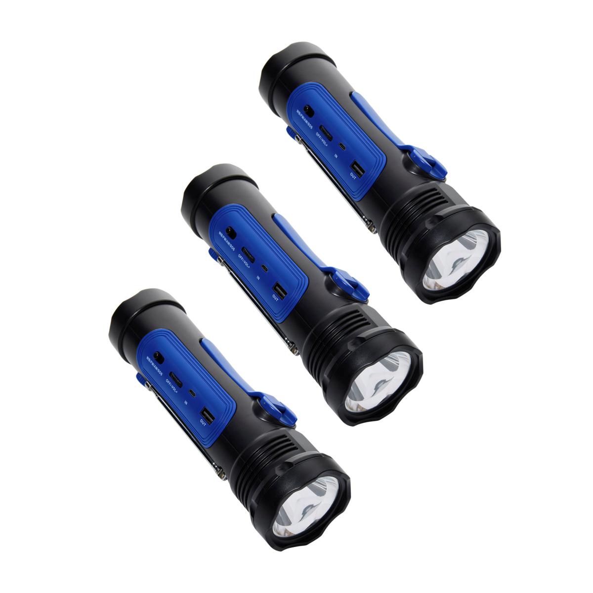 Azpen 3pack 8in1 Solar Flashlight, AM/FM Weather Radio & Power Bank