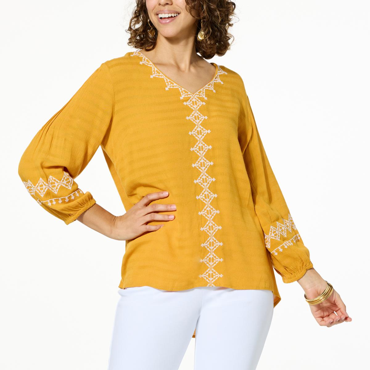 Antthony Embroidered Trim VNeck Blouse 22235611 HSN