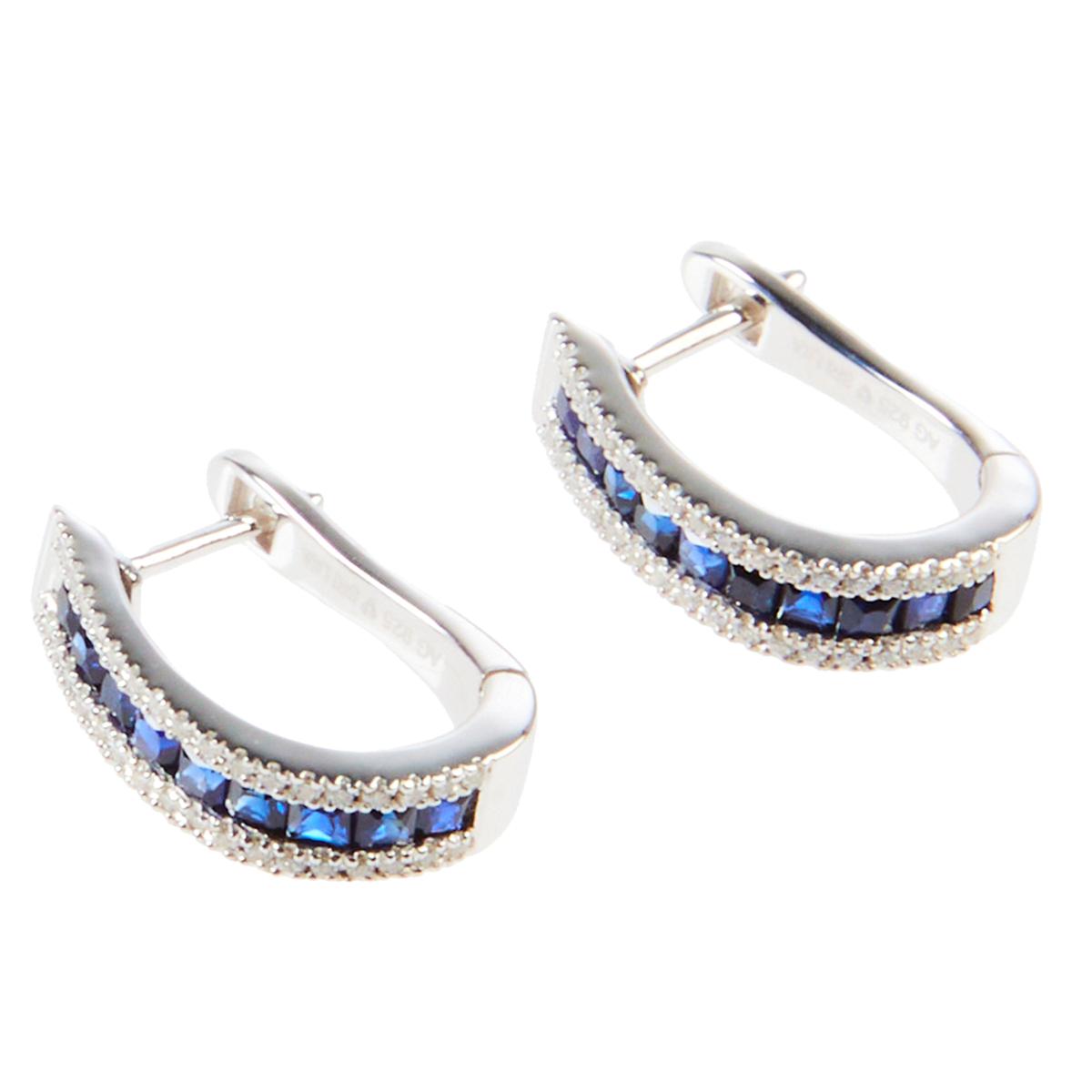 House of Ellure Sterling Silver Sapphire and Zircon Hoop Earrings
