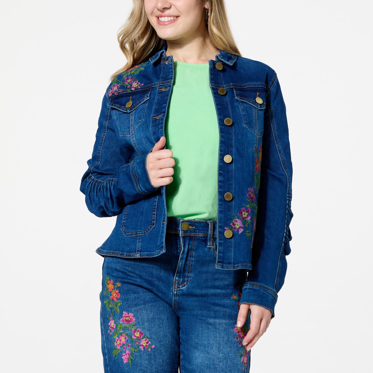 DG2 by Diane Gilman New Classic Stretch Denim Embellished Jean Jacket ...