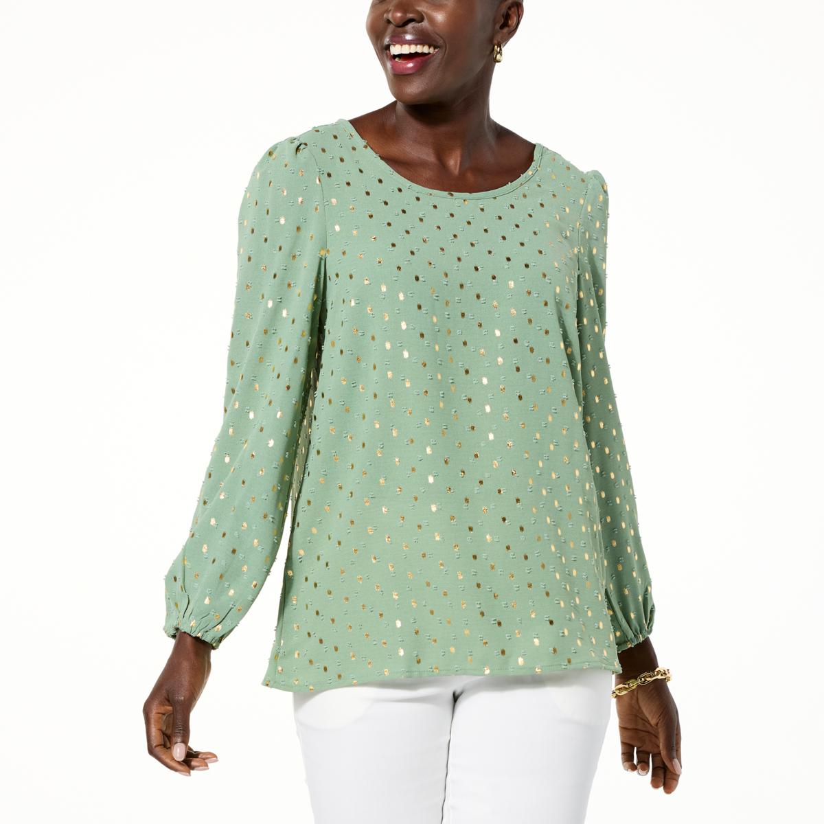 Nina Leonard Textured Wave Foil Dot Top - 22983525 | HSN