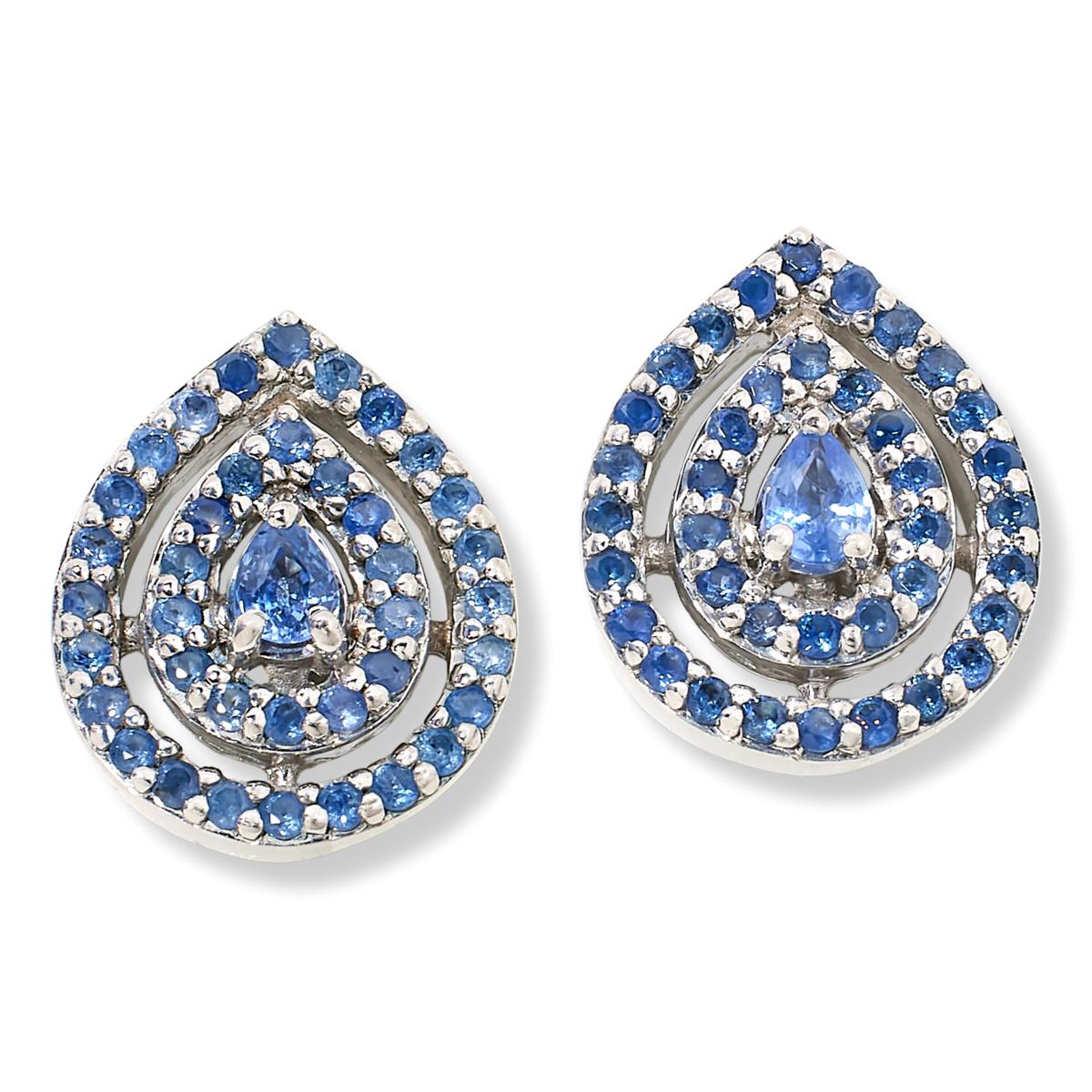 House of Ellure Sterling Silver Blue Sapphire PearShape Stud Earrings