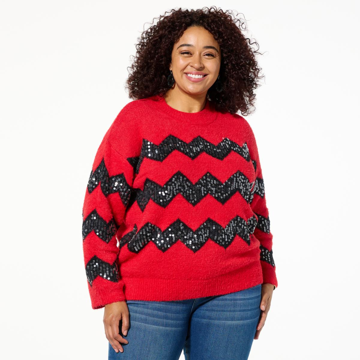 Jaclyn Smith Sequin Chevron Striped Sweater - 23344759 | HSN