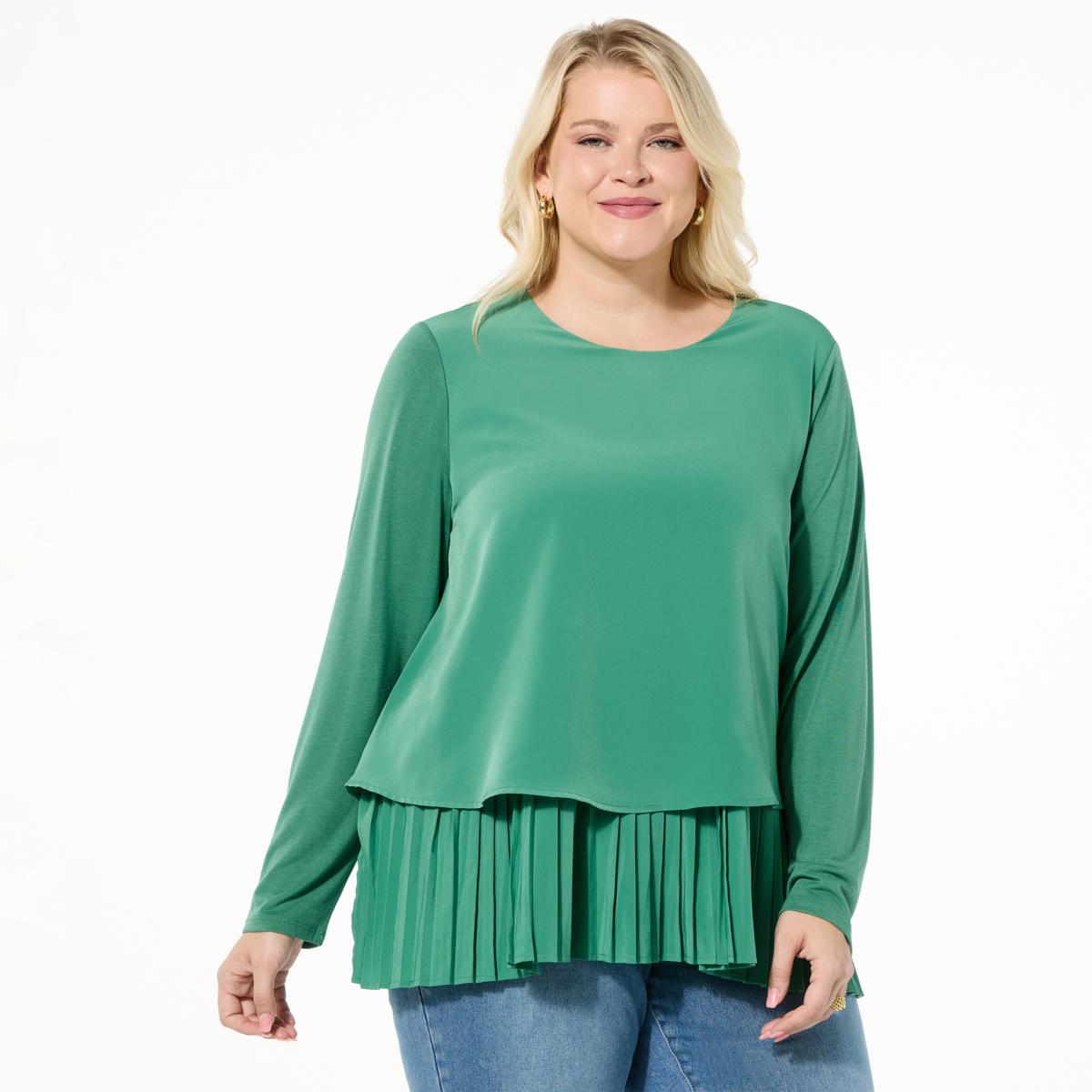 DG2 by Diane Gilman Long-Sleeve Pleated Peplum Easy Top - 23373968 | HSN