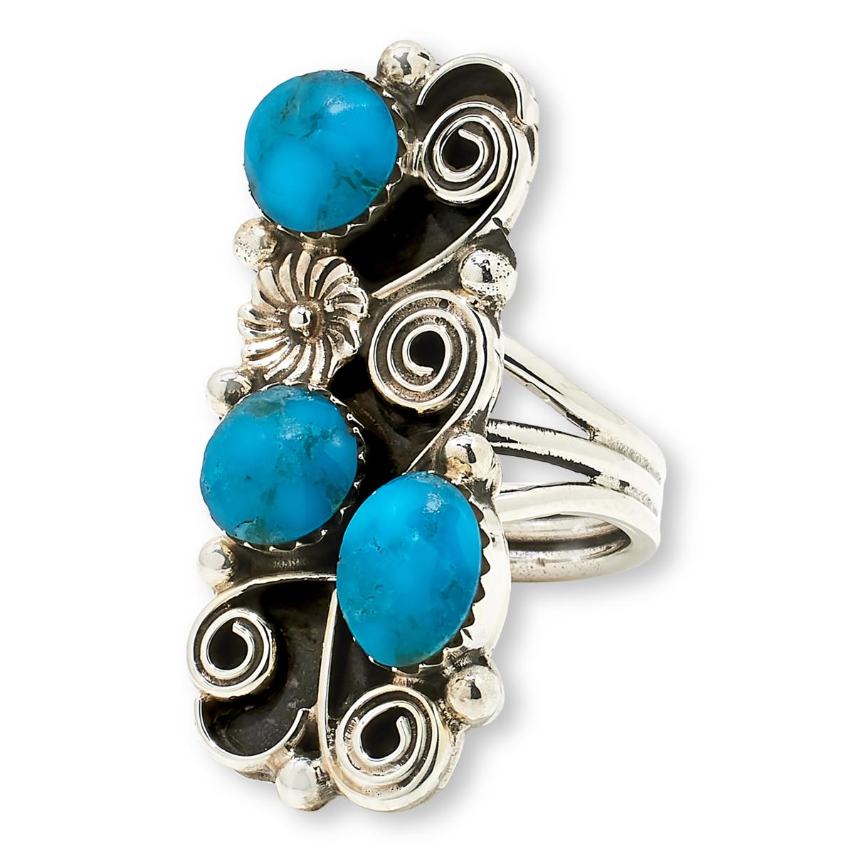 Chaco Canyon Kingman Turquoise 3-Stone Elongated Flower-Design Ring | HSN