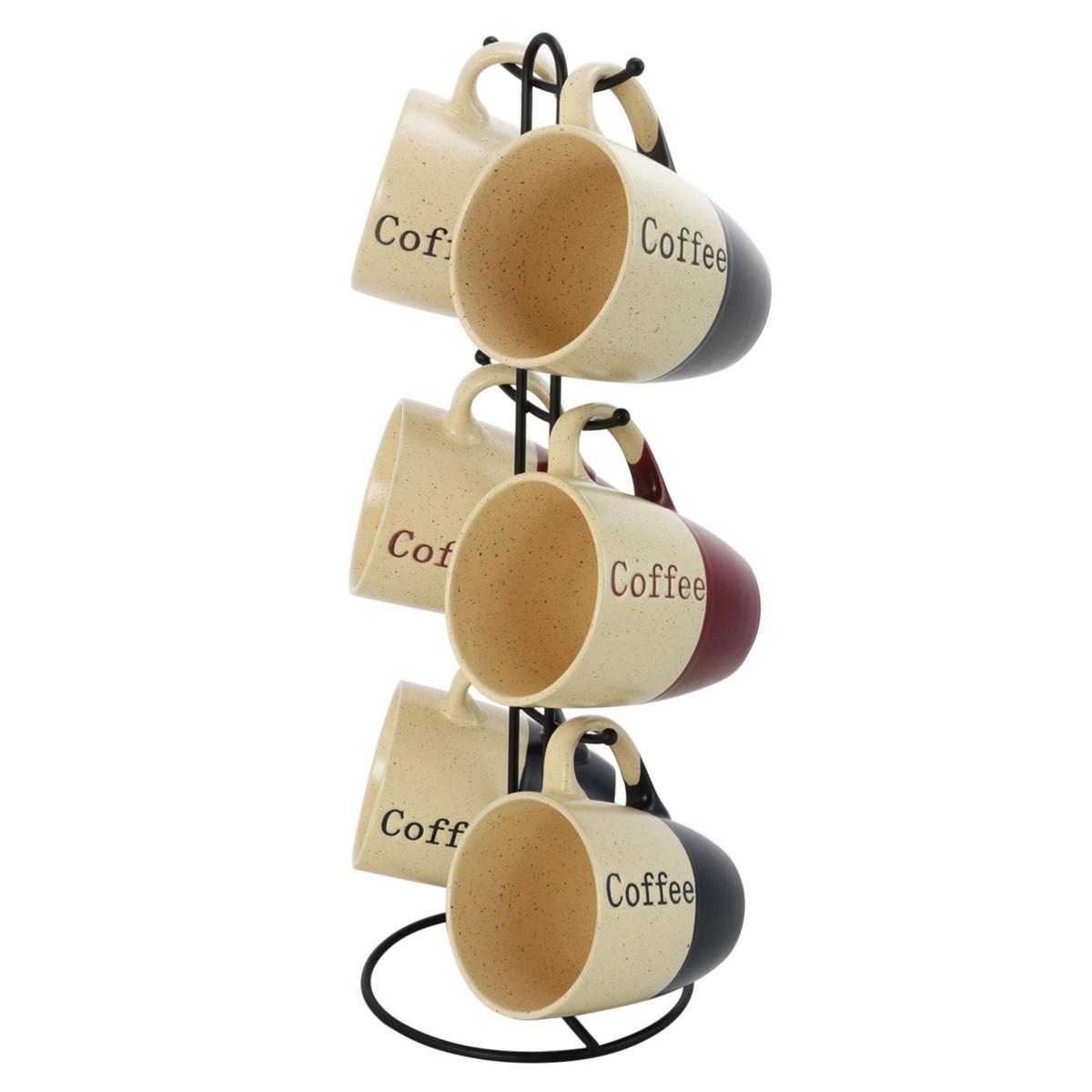 Elama Coffee House 6Piece 12 oz. Mug Set with Stand, Assorted Colors