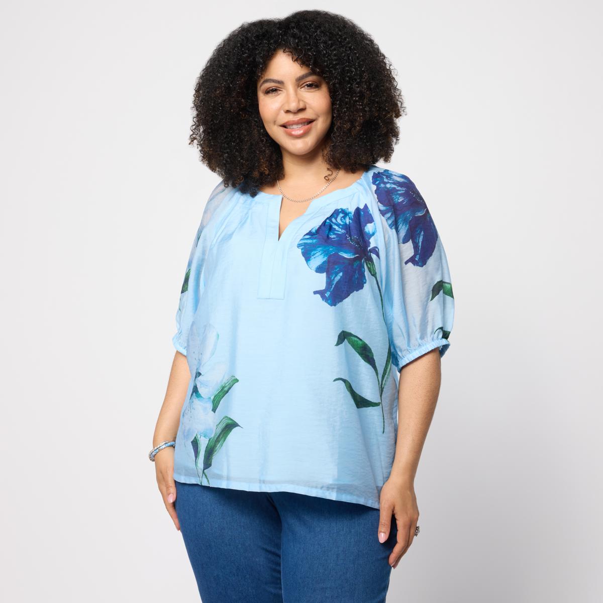 Jaclyn Smith Split-Neck Pullover Blouse | HSN