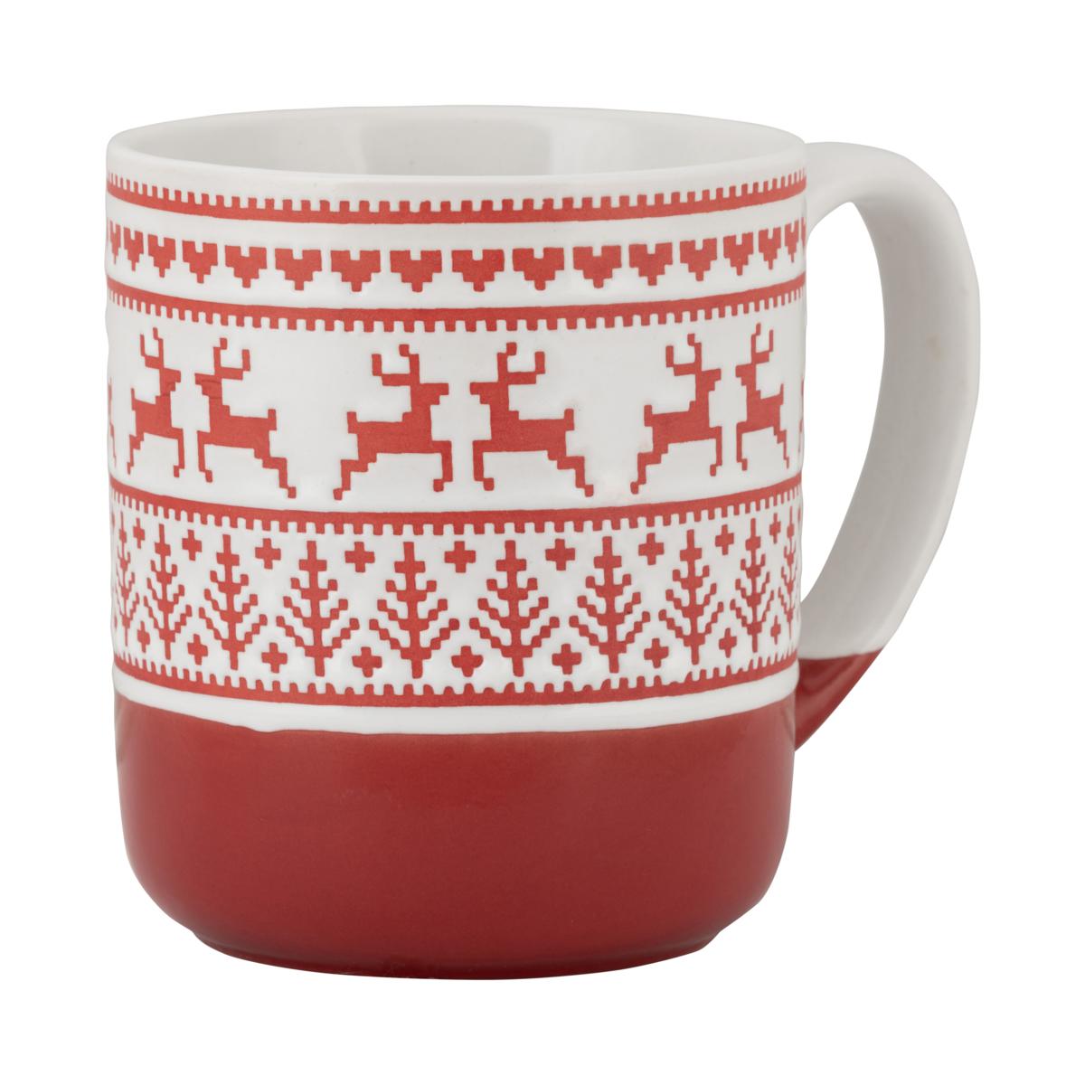 Christmas Paper Cups with White and Red Reindeer and Snowflakes