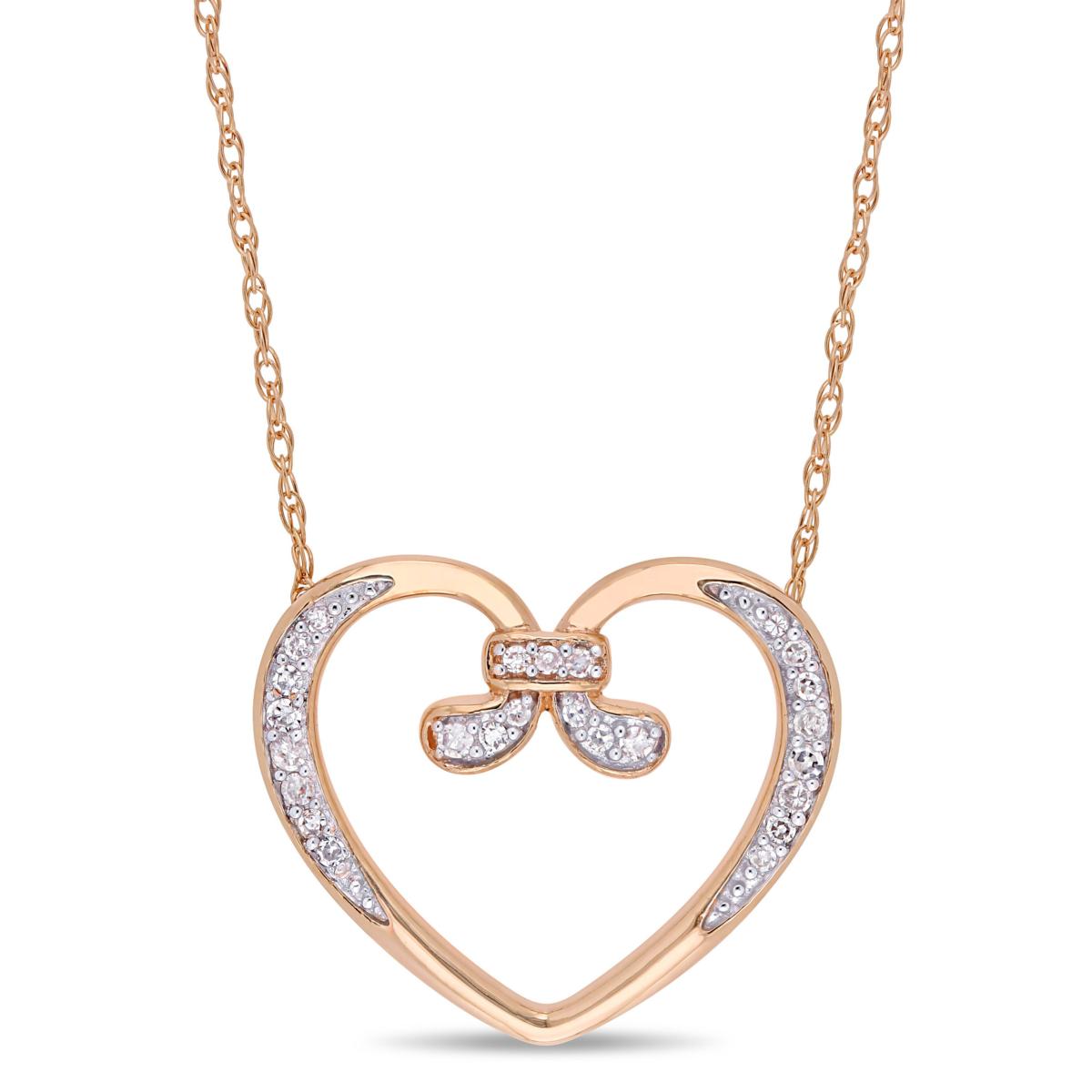 10K Rose Gold 0.10ctw Diamond-Accented Swirl Heart Drop Necklace ...