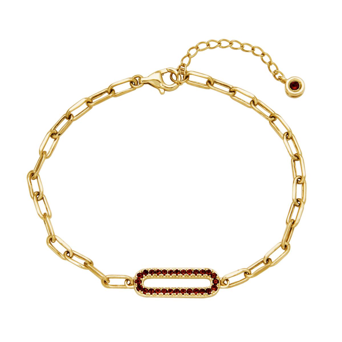 10K Yellow Gold Colored Gemstone Station Paperclip Link Bracelet