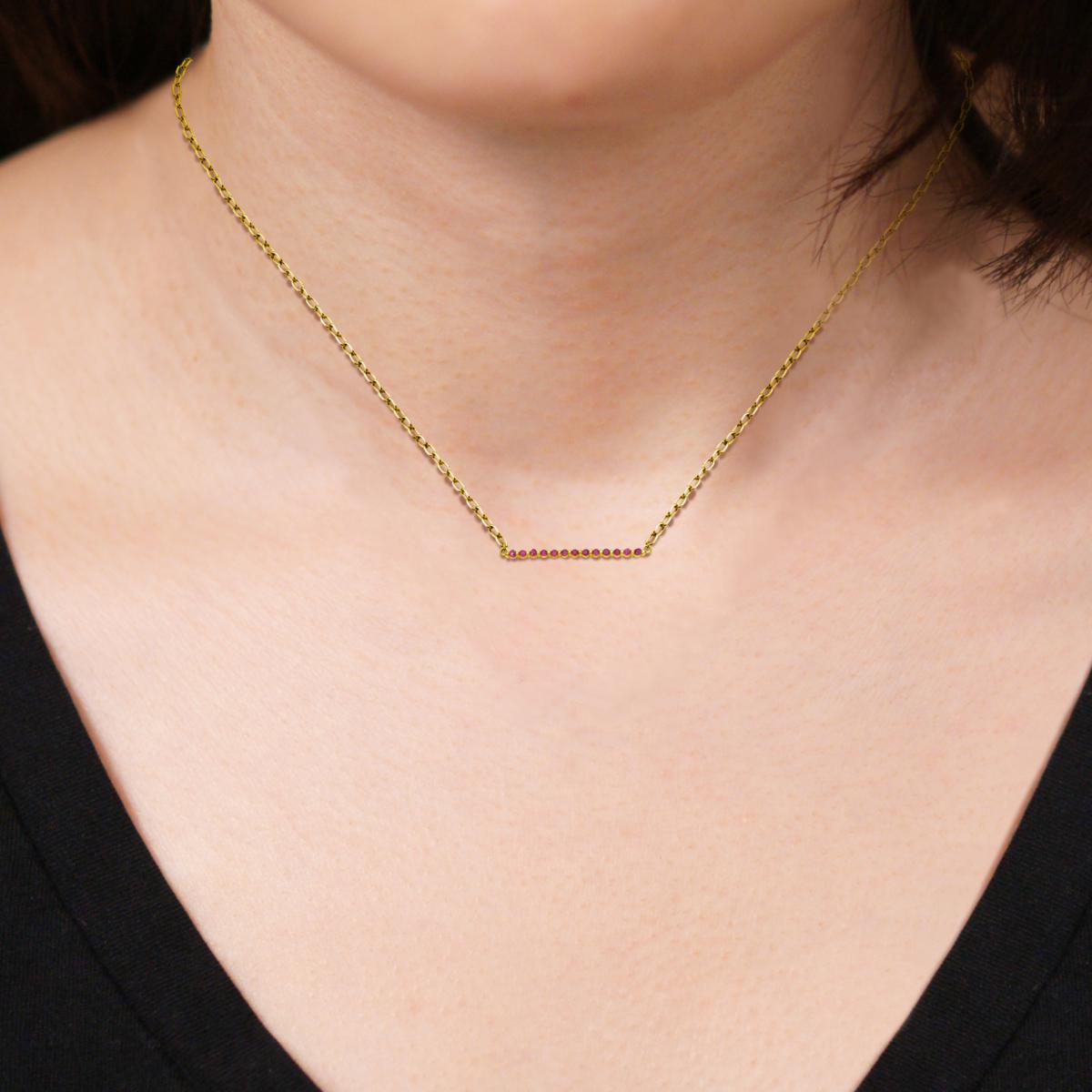 [LLOYD]韓国☆14K GOLD☆Stone setting bar type motif Necklace 14K Solid Gold Bar Chain - Lexie Jordan Jewelry