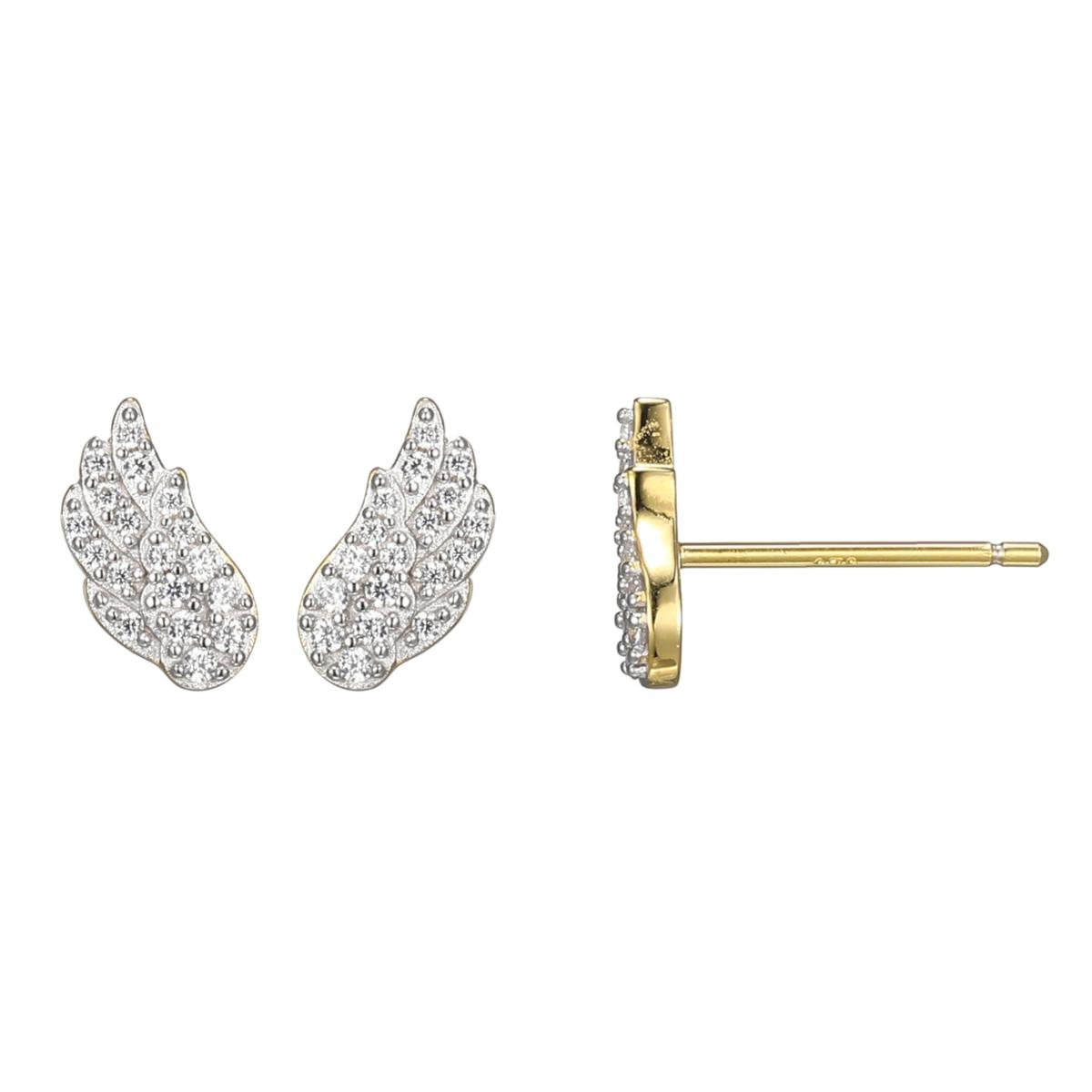 14K Yellow Gold Diamond Angel Wing Stud Earrings