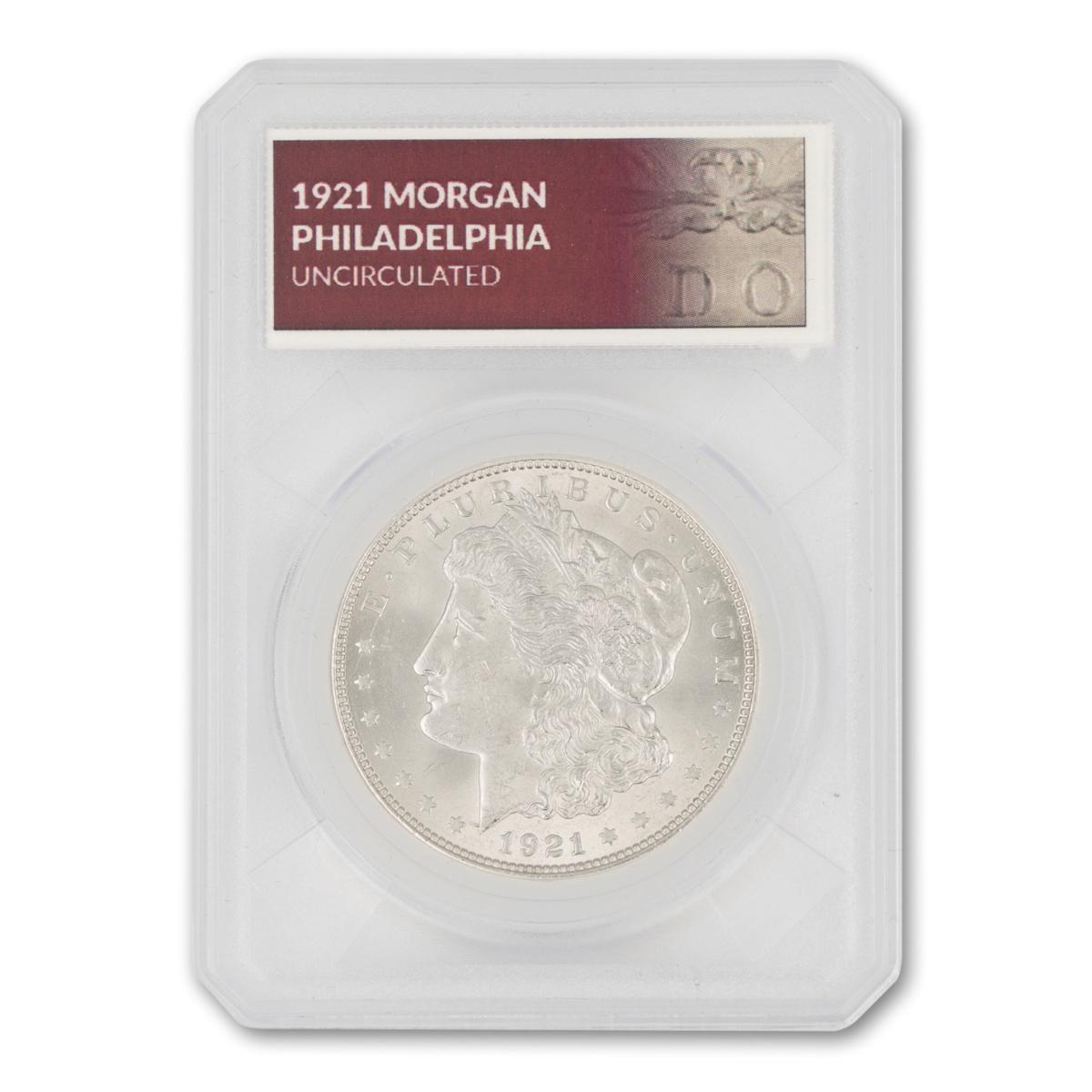 1921 Morgan Silver Dollar Uncirculated with Defender Holder