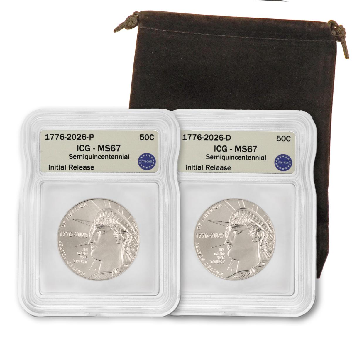 アメリカ合衆国 リバティ 2枚 2026 ICG 67 Enduring Liberty P & D 2-Coin Half Dollar Set | HSN