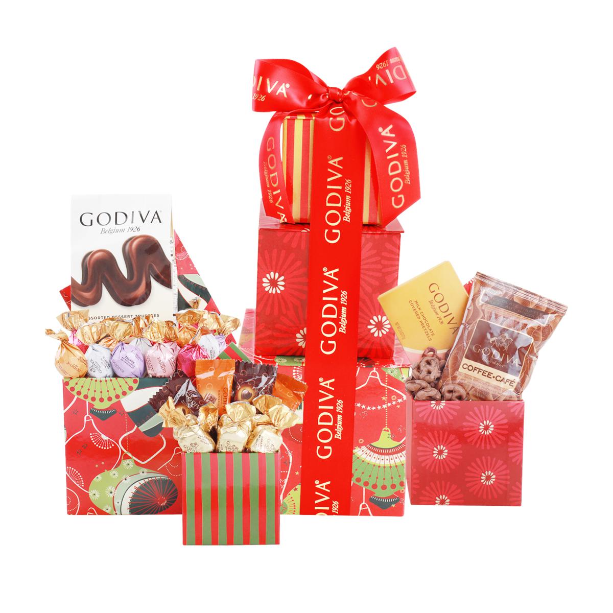 Alder Creek Godiva Chocolate Sampler Gift 3 Tower High