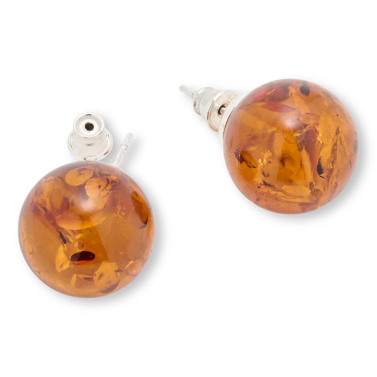 Amber Extraordinaire Sterling Silver 15mm Amber Ball Stud Earrings