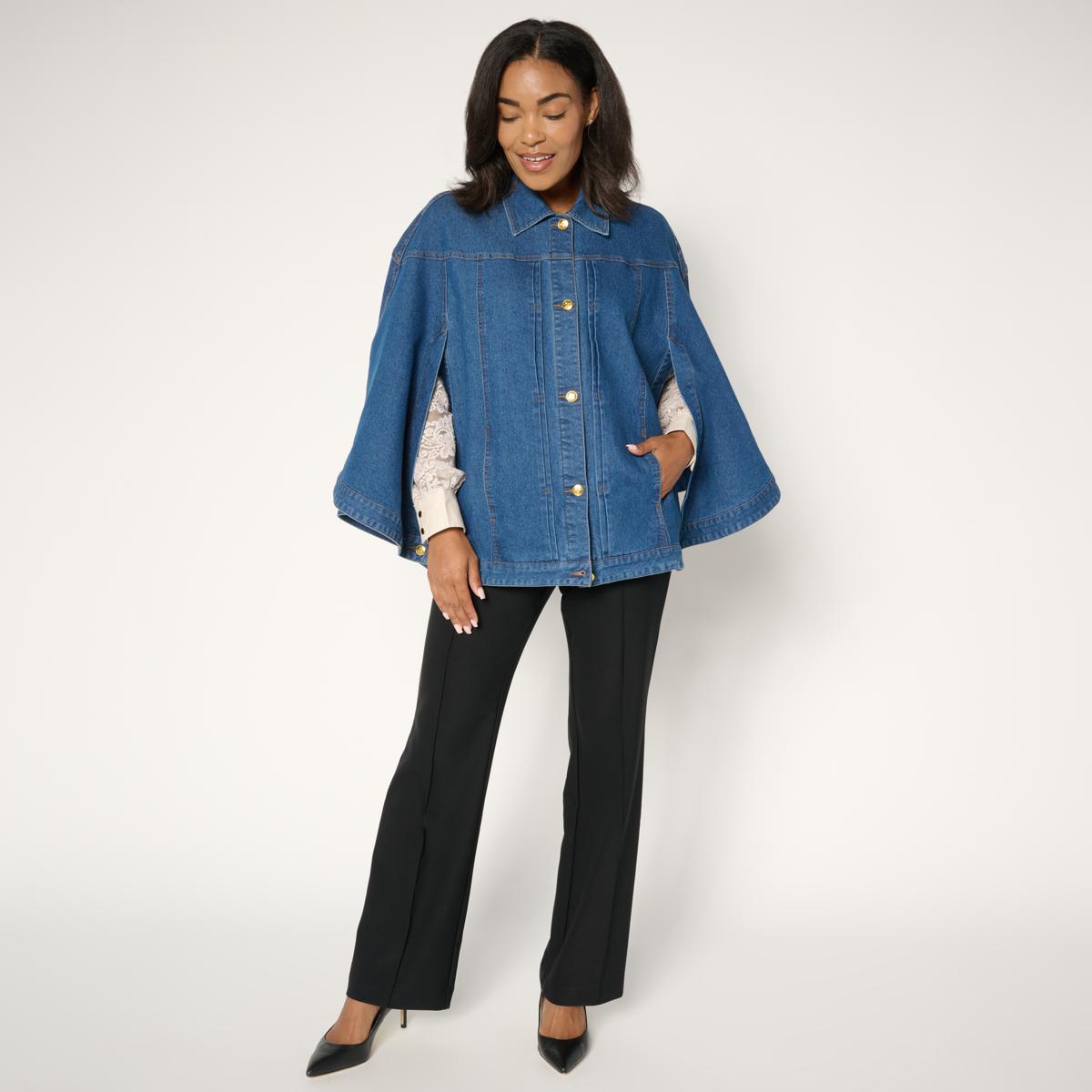 Antthony Button-Down Denim Poncho - 23648807 | HSN