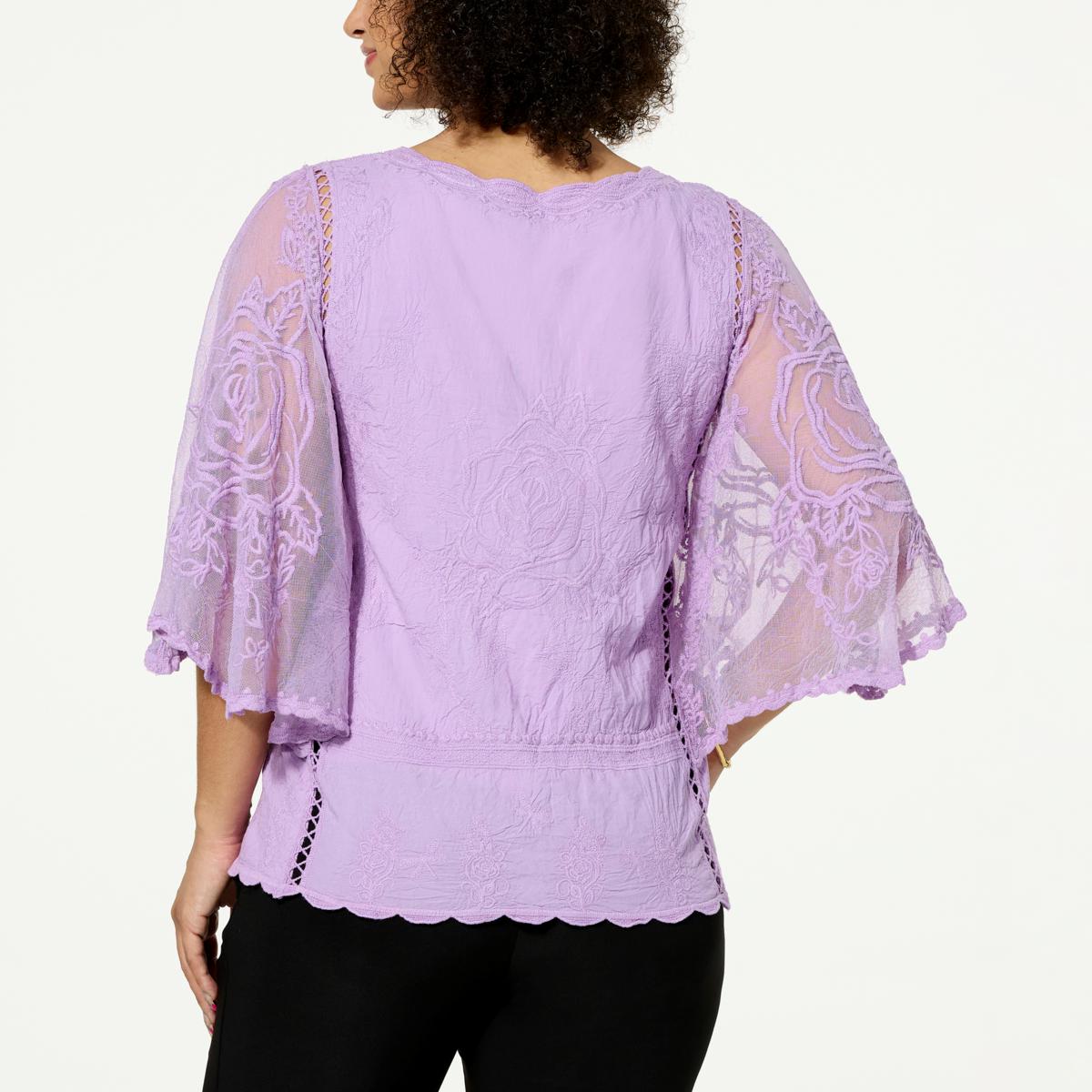 トップス gorozendon Antthony Embroidered Mesh Flutter-Sleeve Top - 22653990 | HSN