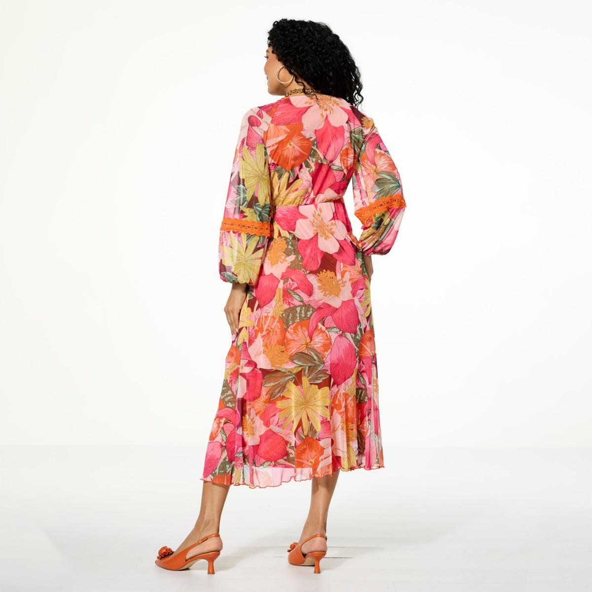Antthony Printed Mesh Bishop-Sleeve Patio Dress - 23557373 | HSN