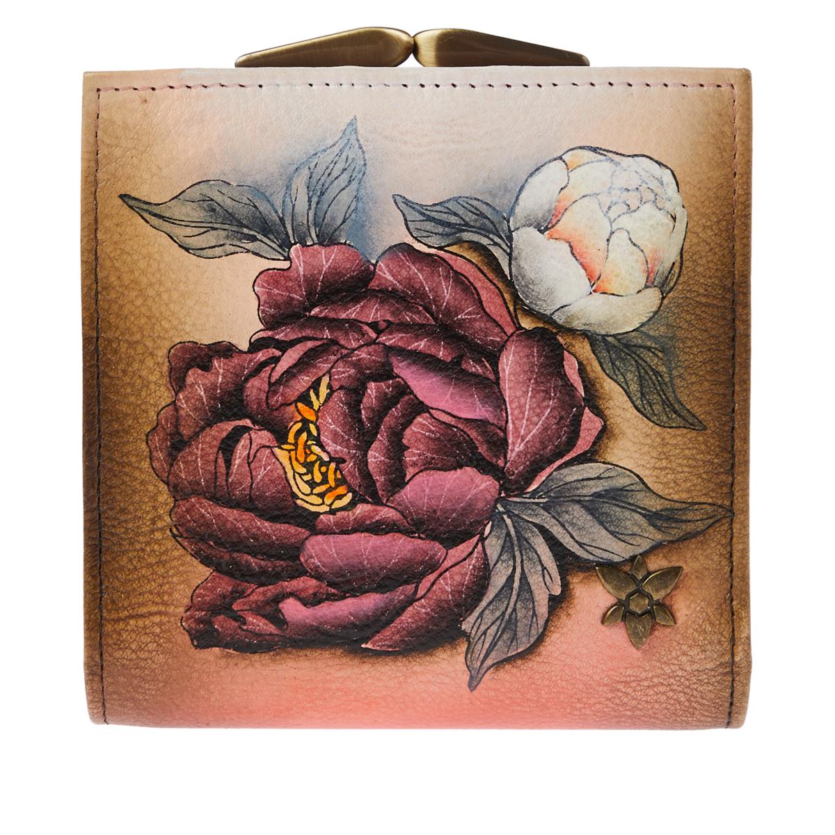 As Is Anuschka Hand-Painted Leather Two-Fold Wallet with Clasp - 20589745