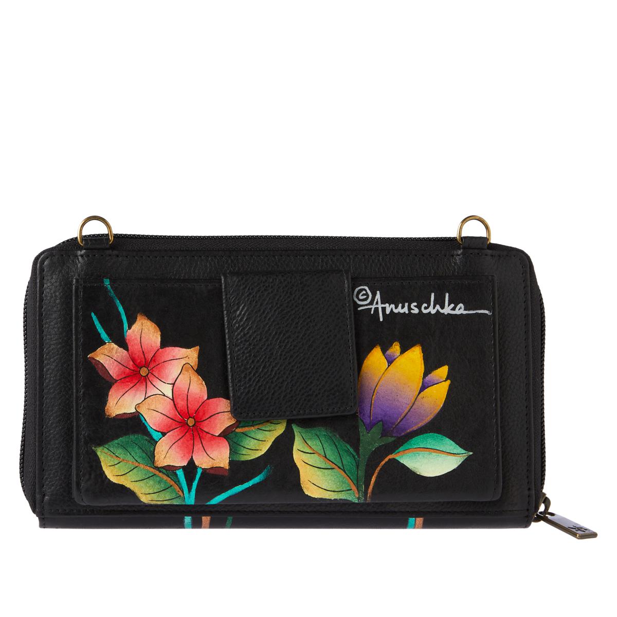 As Is Anuschka Hand-Painted Leather Crossbody Organizer Wallet