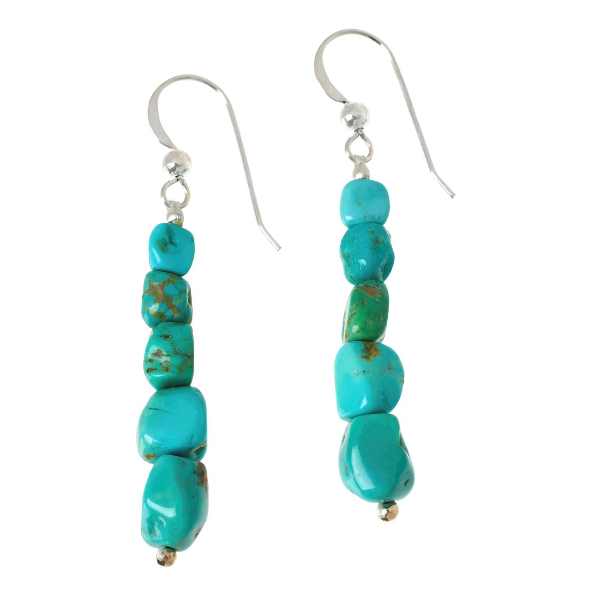 Reconstituted Turquoise Nugget Earrings Chain Drop Sterling Silver