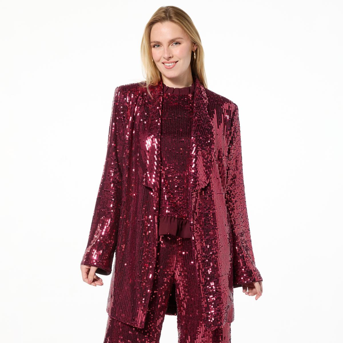 Mark & James by Badgley Mischka Sequin Self Tie Jacket - Red - Size Medium