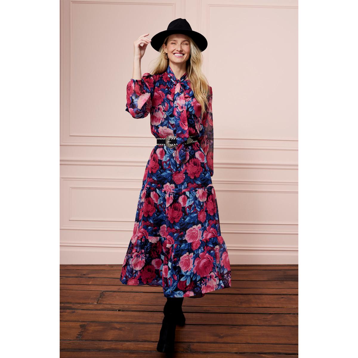 white christmas dresses Floral Chiffon Elastic Waist Dress Large(10-12) main image 0