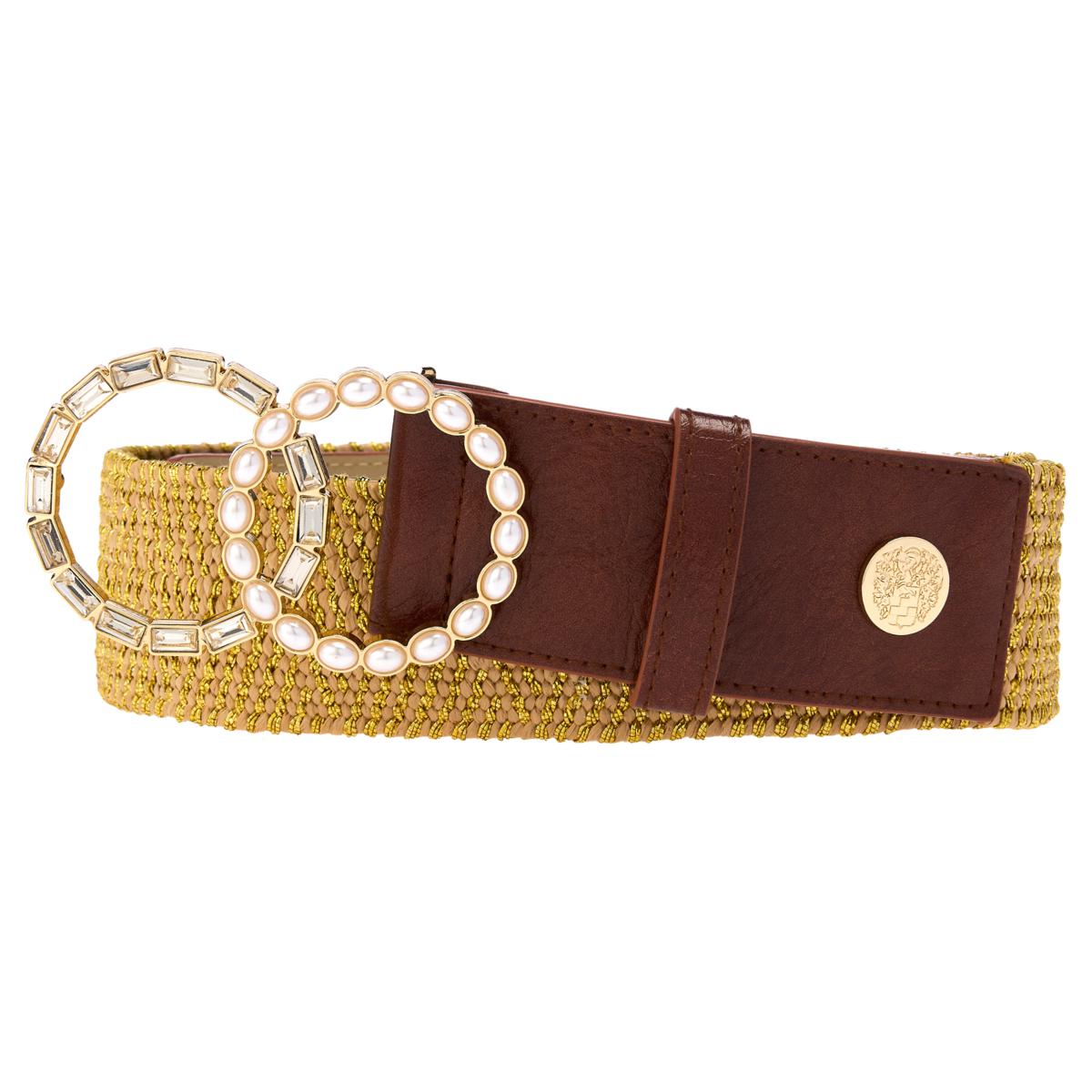 Vince Camuto Brown Snakeskin-Textured Belt with Gold Hardware Vince Camuto CC Buckle Women main image 3