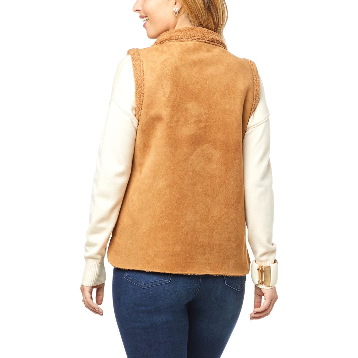 As Is WynneCollection Bonded Faux Shearling Reversible Vest