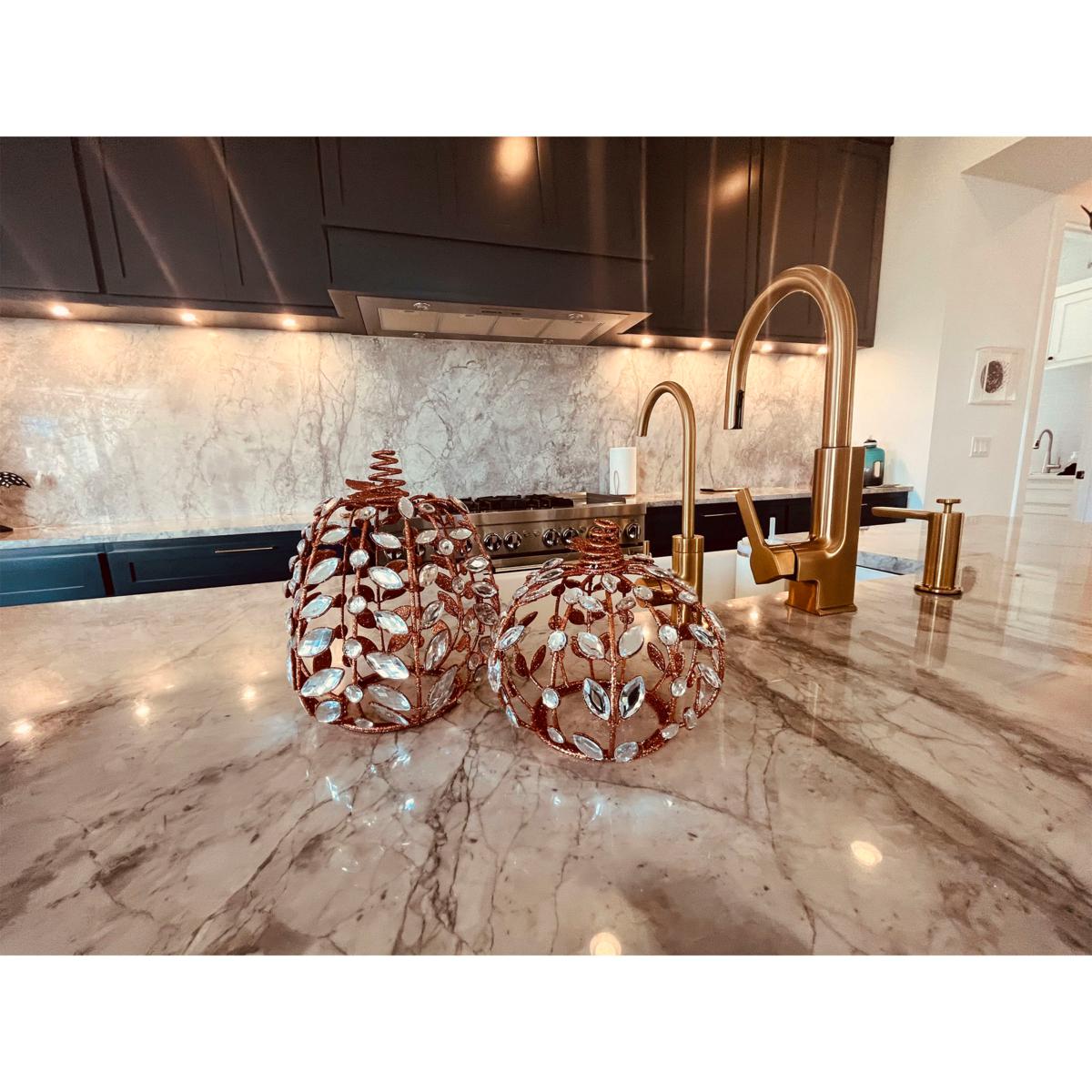 august & leo Set of 2 Jeweled Pumpkins w/Flameless Candles | HSN